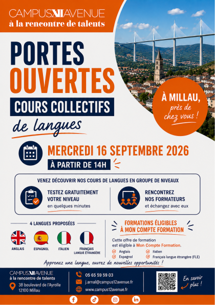 Portes ouvertes 2026 : découvrez nos cours de langues à Campus 12 Avenue Millau